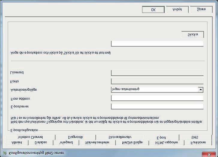 Net2 Inställningar för e-postmeddelanden och SMS måste utföras i "Net2 Configuration Utility" innan funktionen kan väljas i Triggningar och händelser.