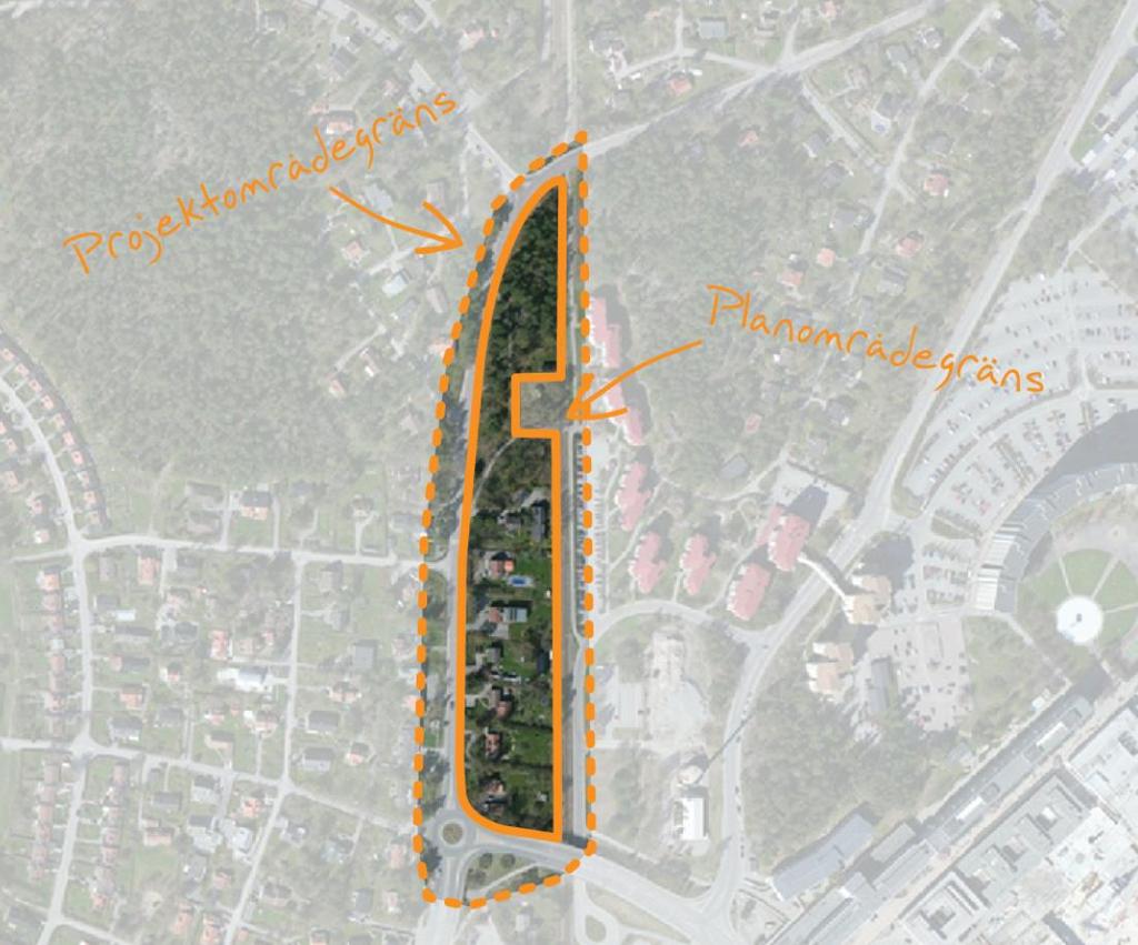 Figur 2. Planområdet. Vänster: preliminär strukturplan. Höger: planområdesgränsen. Bilder: Geoveta 2018. 1.