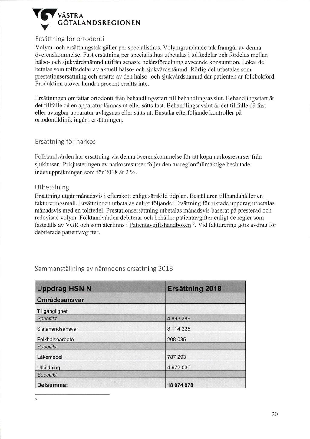 T(r Y VÄSTRA GÖTALANDSREGIONEN Ersättning för ortodonti Volym- och ersättningstak gäller per specialisthus. Volymgrundande tak framgär av denna överenskommelse.
