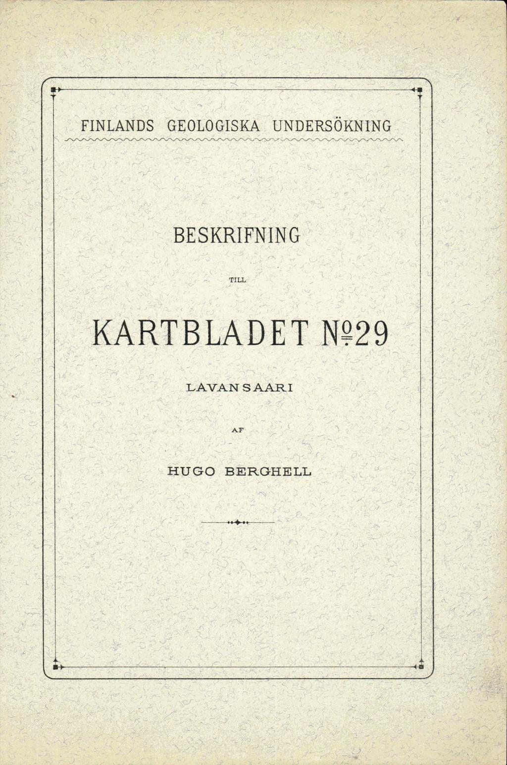 FINLANDS GEOLOGISKA UNDERSÖKNING... BESKRIFNING fv KARTBLADET N?