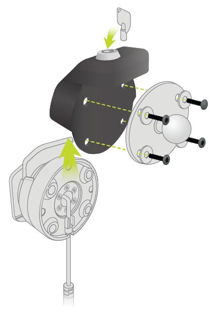 Ett lås för själva TomTom Rider. Det här låset förhindrar att TomTom Rider tas loss från dockningen. Viktigt!