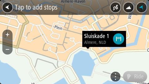 3. Välj en plats genom att trycka och hålla skärmen i cirka en sekund. 4. Välj destinationsknappen. Din Rider planerar en spännande rutt till den valda destinationen. 5.