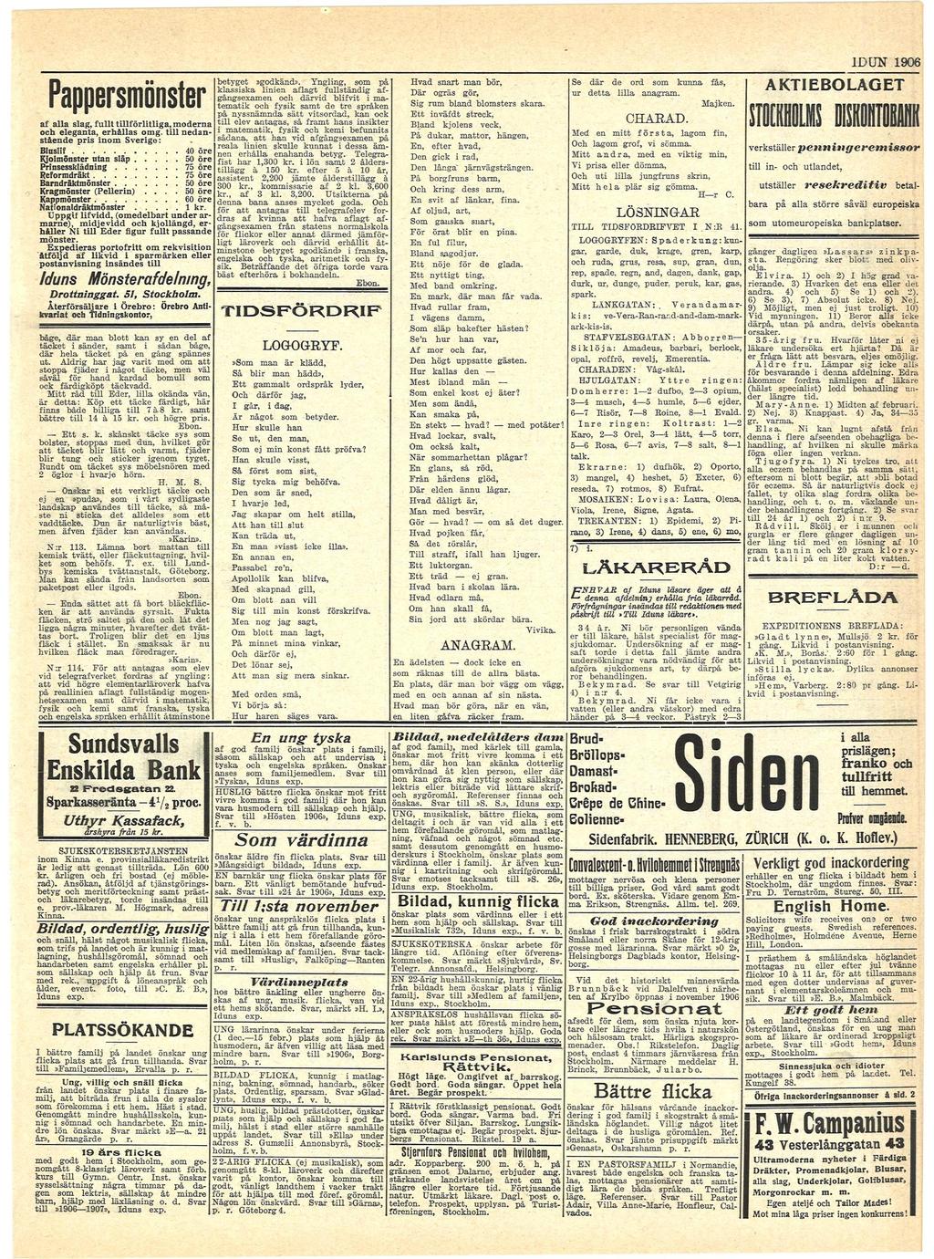 IDUN 906 Pppesmöse f ll slg, full llföllg, mode eleg, ehålls omg. ll ed såede ps om Svege Bluslf 40 öe KjolmSse u släp 50 öe Psessklädg 75 öe Refomdäk 75 öe Bdäkmöse 50 öe Kgmöse (Pelle).