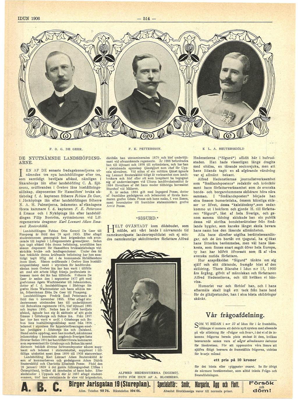 IDUN 906 54 F. O. G. DE F. GEER. DE NY UTNÄMNDE LANDSH OFDINGARNE.