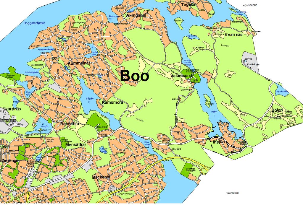Sammanfattning Projektet omfattar del av Insjöns villaområde och är beläget i den nordöstra delen av Boo, vid gränsen mot Värmdö kommun.