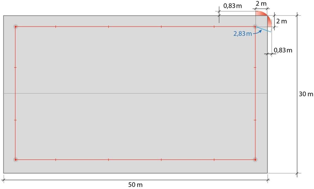 Principritningar över det jämförande exemplets Tak 1 och Tak 2 Tak 1: Förankringsöglor Låglutande tak 30x50 meter med 3 st