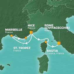 Äventyret startar i Nice för att sedan färdas vidare till Frankrikes äldsta stad, Marseille, och därifrån tar fartyget sig vidare till lyxiga St Tropez.
