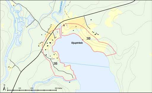 Område 3B Djupträsk Växt- och djurliv samt naturmiljö LIS-område 3B utgörs av Djupträsks norra strand och delas av på mitten av mynningen till ett biflöde till Bodträskån.