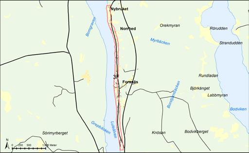 Område 3F Norrhed/ Forsnäs Växt- och djurliv samt naturmiljö LIS-område 3F utgörs av en längre del av Luleälvens östra strand strax söder om Edefors.