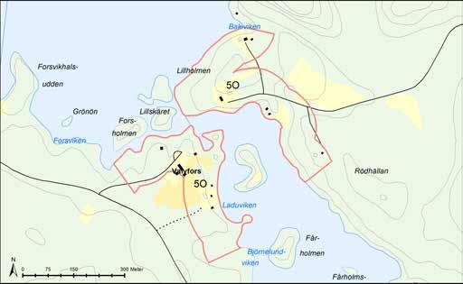 Område 5O Valvträsk C Växt- och djurliv samt naturmiljö LIS-område 5O utgörs av ömse sidor av sundet vid Valvfors.