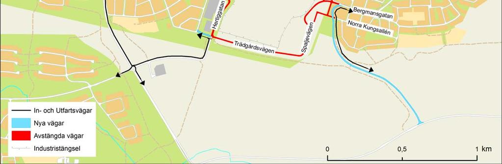 Väster om planområdet ligger golfbana, före detta tennisbana, skateboardpark och naturstråk för bland annat promenad och skidåkning. Vintertid erbjuds skidåkning och även skoterkörning.