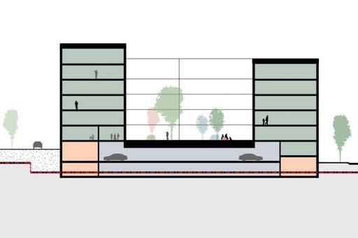 Kvarter 7 Fasad mot Cigarrtorget i söder och Vårby allé i öst Regelbunden och