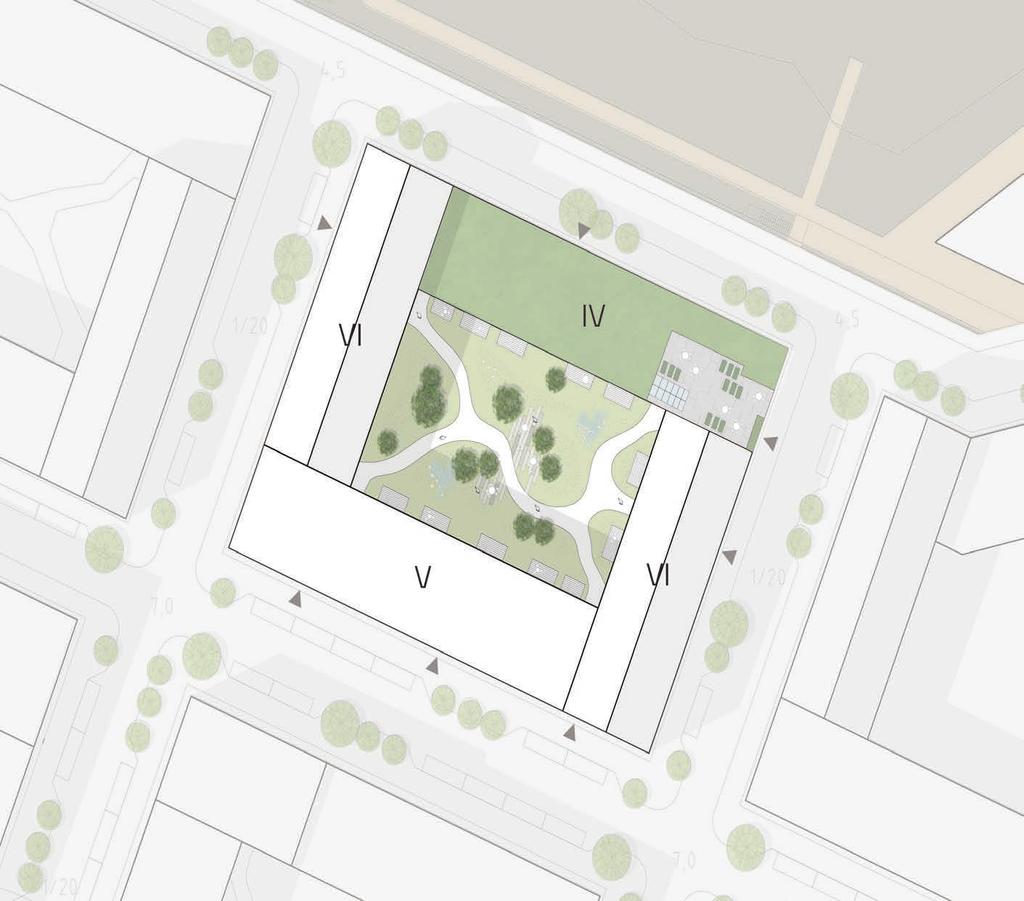 Även här ska en tydlig gräns finnas mellan förskolegård och de boendes gård, men efter det att förskolan stänger ska de boende ha tillgång till hela gården.