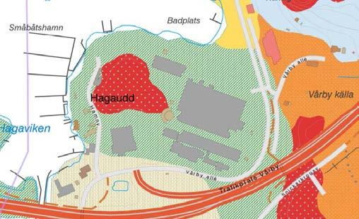 av byggnader. I den västra delen riskerar en mindre remsa av yngre lövträd påverkas i och med placering av tre bostadshus vid kullens nordvästra kant.