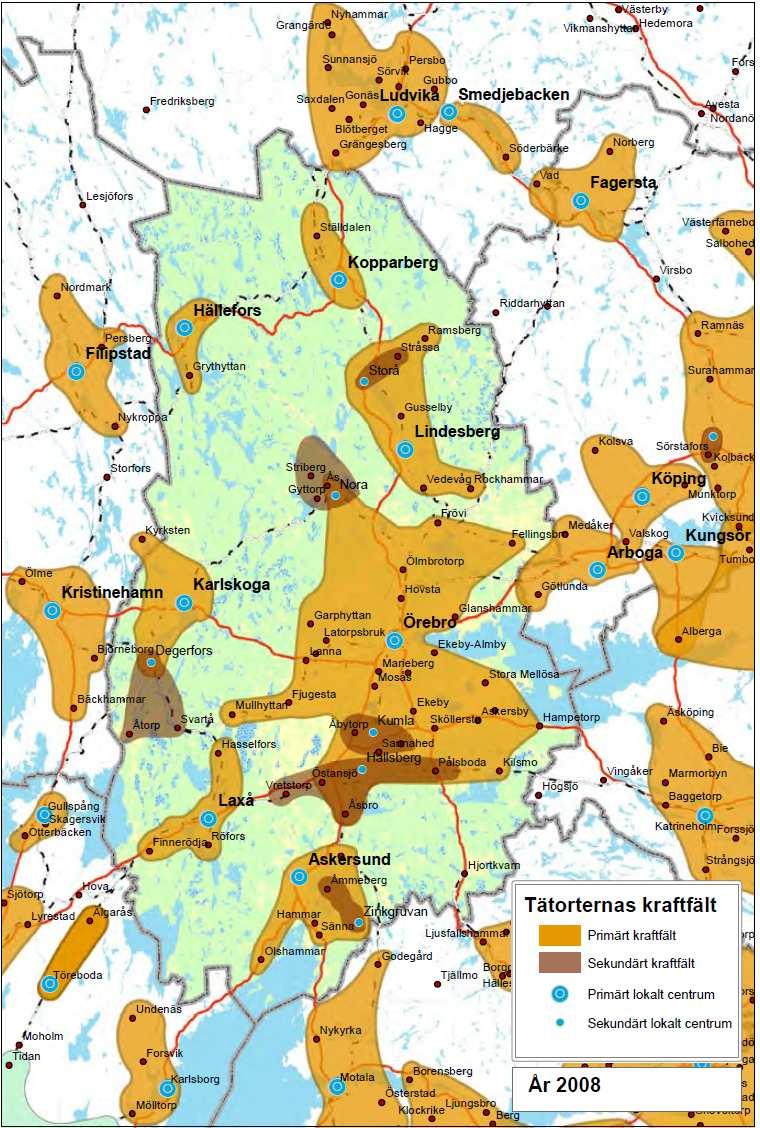 Den mer detaljerade analys av pendlingen som gjordes i Regional översiktsplan (RÖP) visar att länet 2008 består av flera mindre arbetsmarknads- och