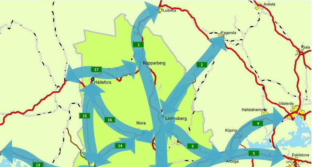 4.2 Transportstråk i Örebro län Ett av de första stegen i arbetet med länstransportplanen har bestått i att definiera viktiga stråk.