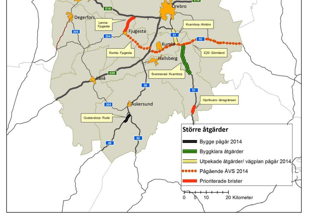 Figur 6.1 Större åtgärder Källa: Regionförbundet Örebro 2013 Utpekade åtgärder Följande åtgärder är utpekade som lämpliga.