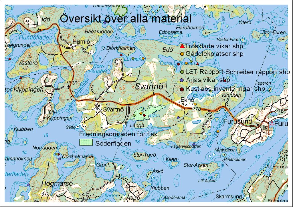 Uppgifter från rapporten: Trösklade havsvikar i Stockholms län. Rapport 1991:9 (punkter, X-/Y-koordinater, information om djup m.m.). Bild 1.
