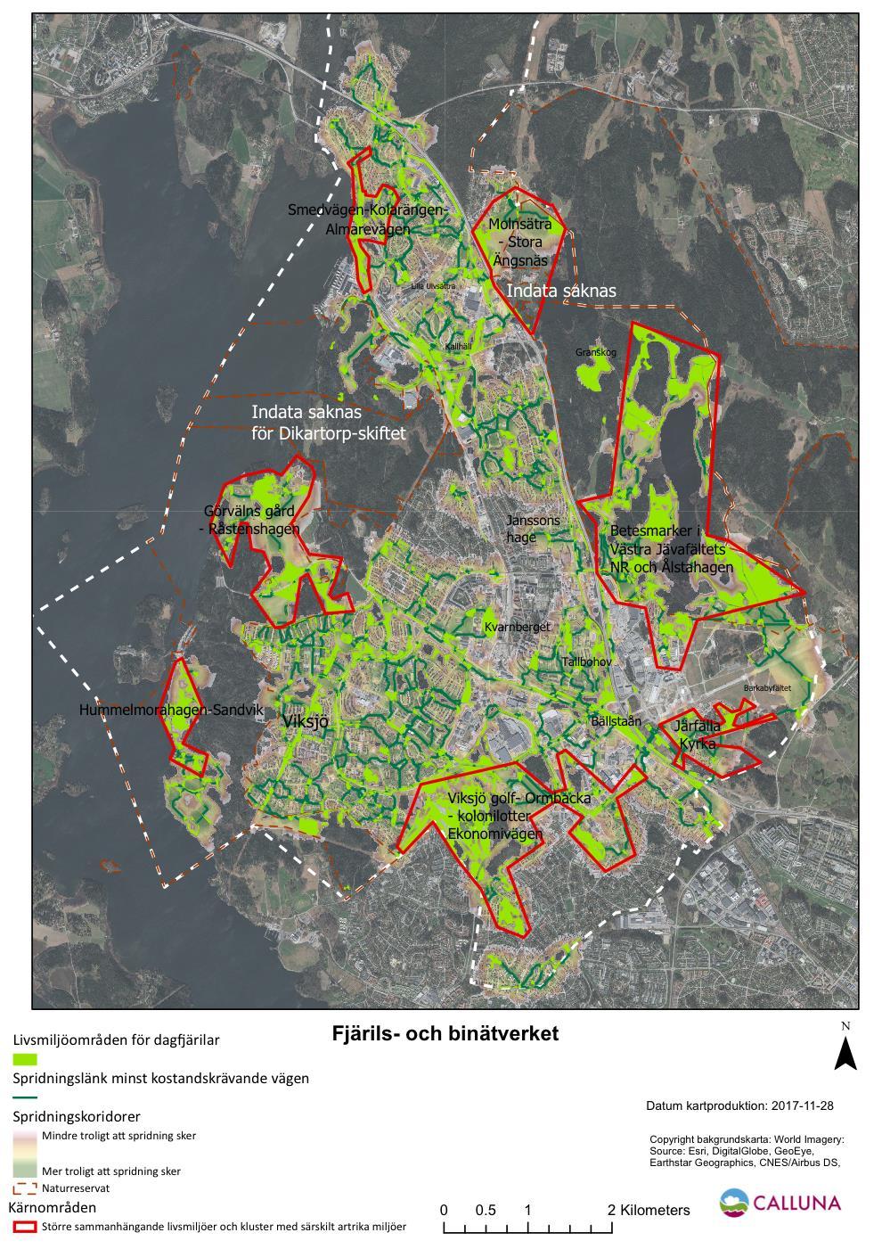Analysresultat i kartor Karta 11. Fjärils- och vildbinätverket.