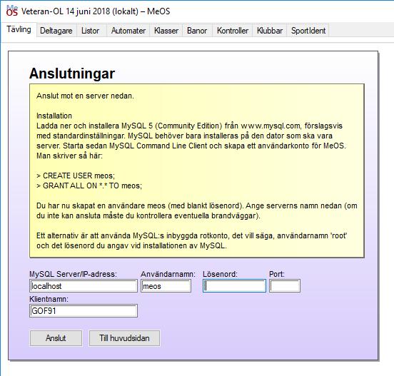Flytta tävlingen till servern på GOF91 När nu tävlingen är definierad i den lokala MeOS på GOF91, ska den flyttas till MySQL-servern på GOF91