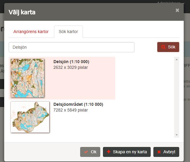 Klicka på Sök kartor och skriv in namnet eller en del av namnet på kartan.