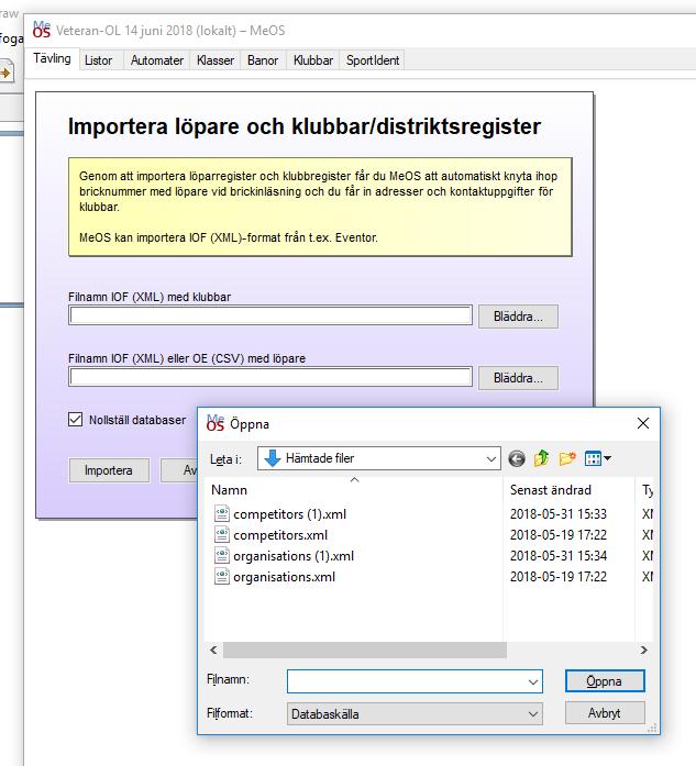 Ladda in klubb- och personregistren från Eventor På huvudbilden, tryck Löpardatabasen.
