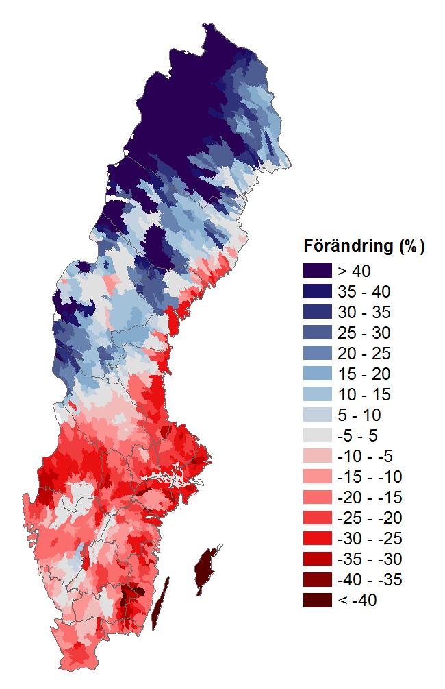 Klimatförändring Förändring lokal tillrinning (säsong) RCP8.
