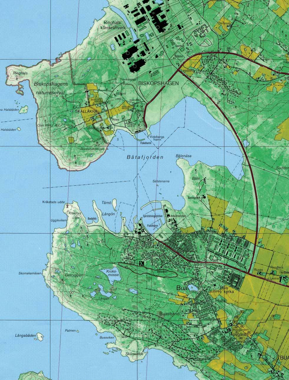 Fig. 2. Utsnitt av Gula kartan, blad 6B 04, med utredningsområdet markerat. Skala 1:20 000.