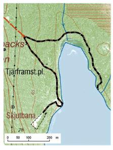 Kommun Linjesträckans längd Områdets höjd ö h Heby 1110 m 60 m Markslag inom 100 m från linjesträcka Barrskog 73%