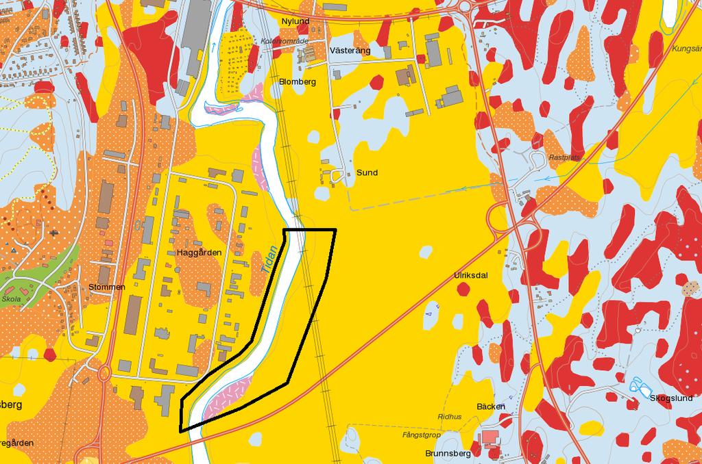 Sunds Verksamhetspark, Mariestads kmmun Stabilitetsutredning PM 161031 3 FÖRUTSÄTTNINGAR Marken inm mrådet är relativt plan, i anslutning till Tidan sluttar marken ner mt ån.