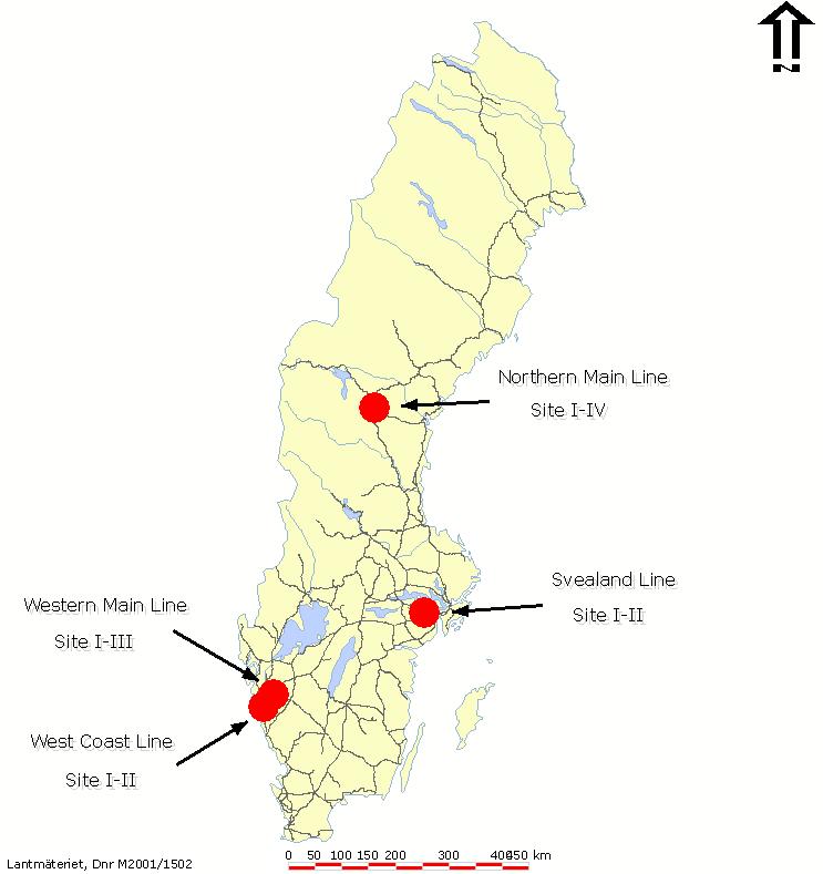 Figur 6-1 Lägen för teststräckor (Olsson, 2007).