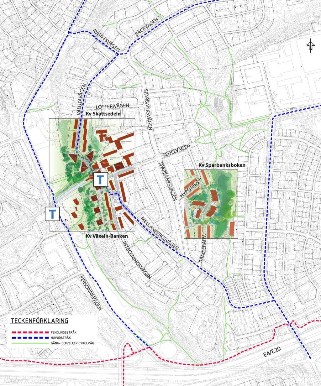 12(23) 5 Gång- och cykelstråk De större gång- och cykelstråken har identifierats inom och kring området.