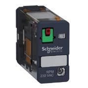 Elektromekaniska reläer Zelio Relay RPM och RPF 1 2 1 2 RPM kraftreläer (15 A) Typ RPM reläer med testknapp Kontakt 1 CO 2 CO 3 CO 4 CO Ström Anslutning 15 A Flata stift (typ flatstiftanslutning)