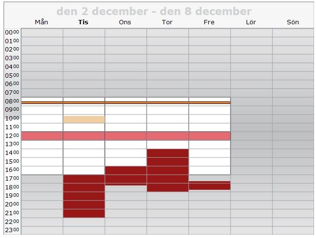 Schema för aktuell vecka När du klickar på schemamenyn kommer du att få se den aktuella veckan med alla dina inplanerade hänvisningar.