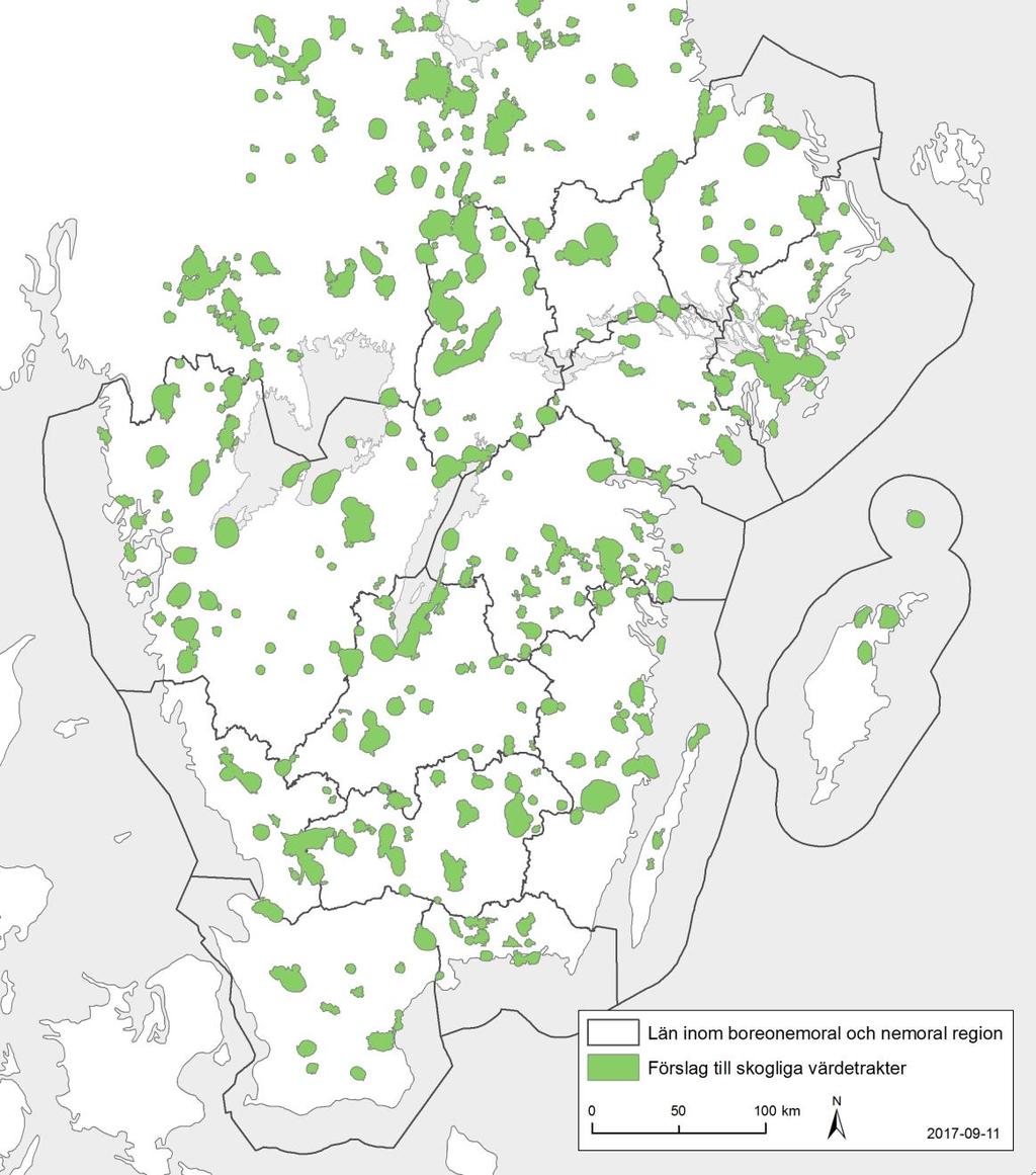 3.3 Förslag till skogliga värdetrakter Totalt har 543 förslag till skogliga värdetrakter identifierats i hela Sverige.