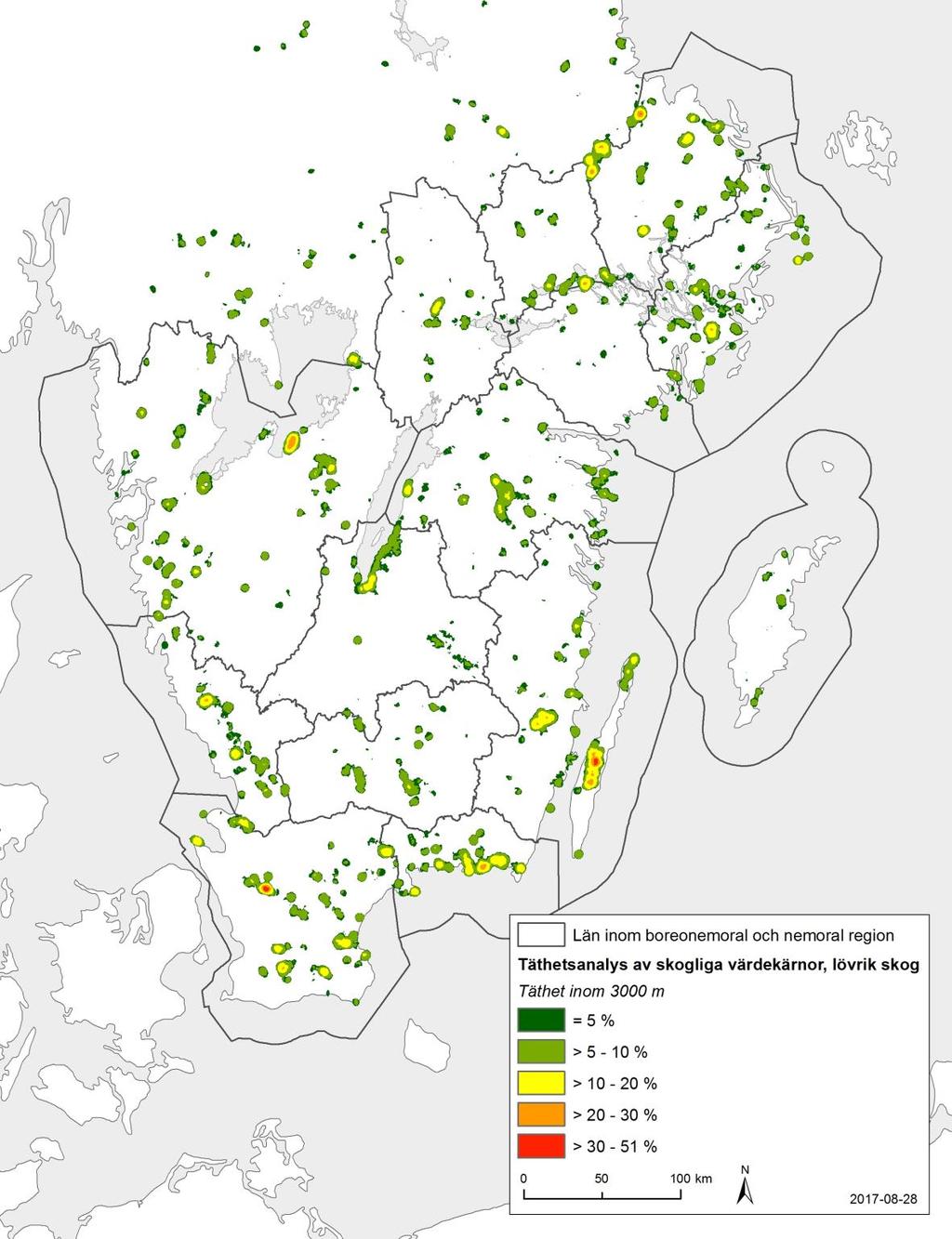 Eftersom föregående täthetskartor inkluderar även de lägsta täthetsnivåerna är det användbart att visuellt exkludera de lägsta tätheterna.