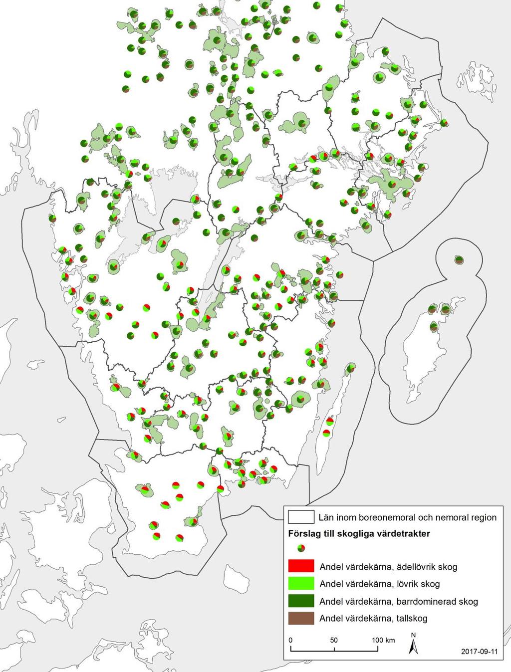 4.5 Karaktärisering av förslag till skogliga värdetrakter utifrån skogstyperna Figur 45.