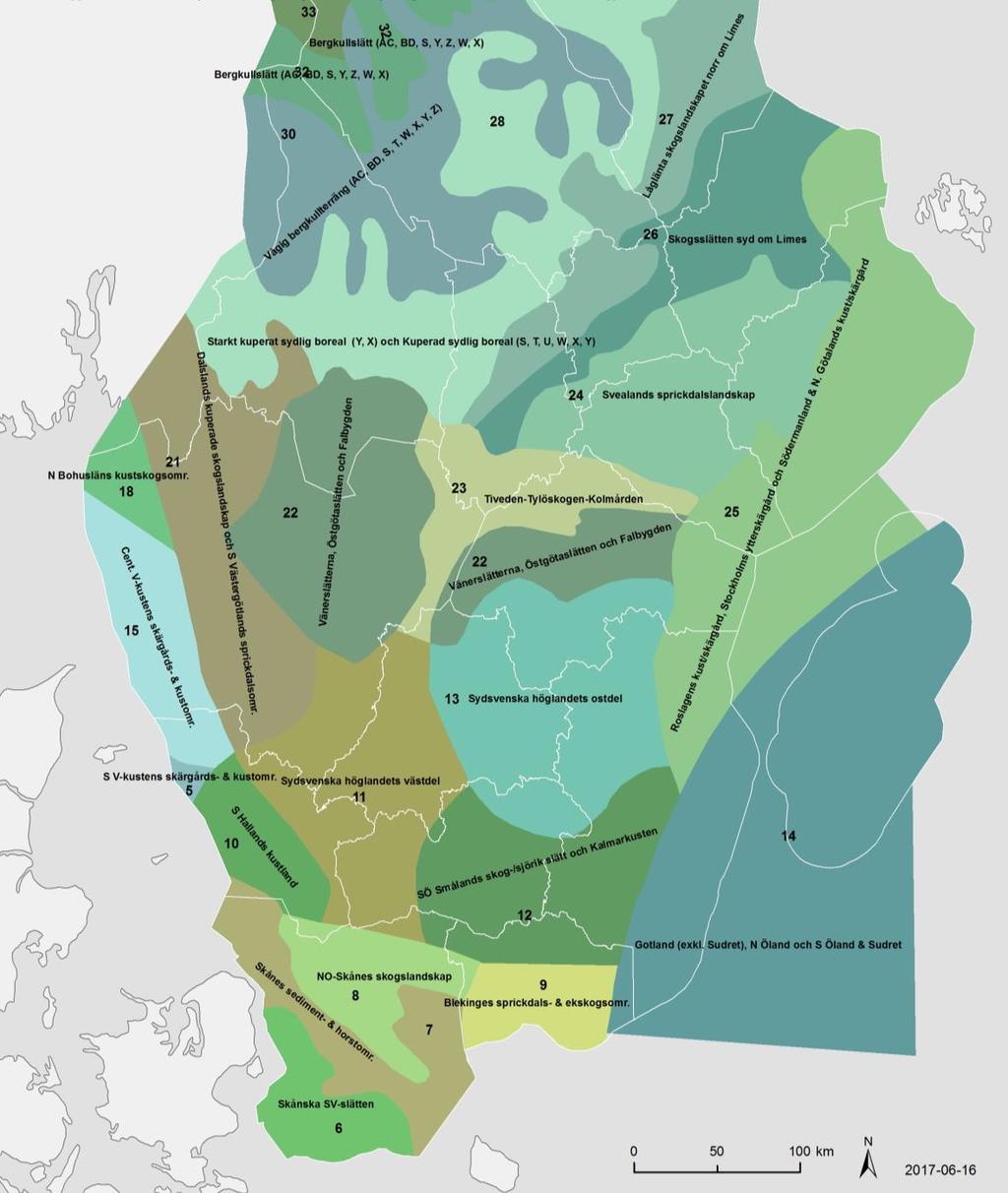 Figur 56. Naturgeografiska regioner i södra Sverige.