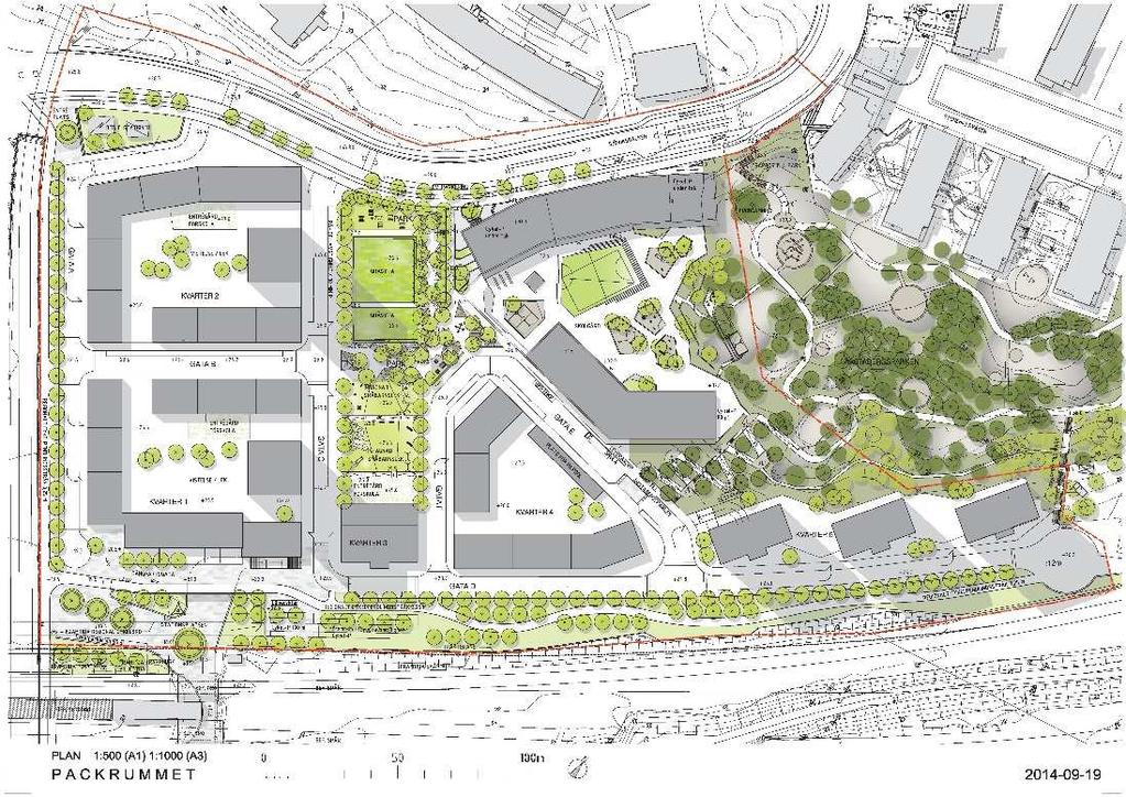 Sidnr: 14 3 Framtida förhållanden 3.1 Områdesbeskrivning Planområdet kommer i framtiden att innehålla både bostäder och skola/förskolor. Se Figur 3-1 nedan.