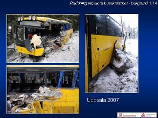 1:15 1:16 Uppsala - Rasbo 2007. De två bussarna kolliderade i cirka 90 km/t på en relativ smal och rak vägsträcka vid halt väglag och -3ºC lufttemperatur.