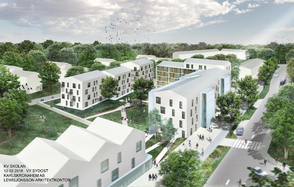 Karlskronahems förslag för ny bebyggelse har en varierande bebyggelsehöjd på mellan 4-6 våningar där den högsta delen på 6 våningar finns i nordost, där skuggningen ger minst påverkan.