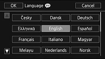 Byta språk Kamerans standardspråk är engelska. Du kan välja mellan 27 språk. Funktionslägen: 1 Tryck på. 2 Välj önskat språk. [ Other Settings/Andra inställningar] > q > [Language!