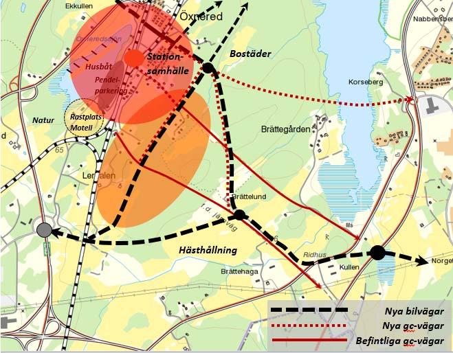 PLANPROGRAM FÖR SKAVEN OCH DELAR AV januari 0 rev juli 0 Öxnered södra Marken söder om Öxnereds station är lämplig för exploatering. Längre söderut finns en planskild korsning med Norge/Vänernbanan.