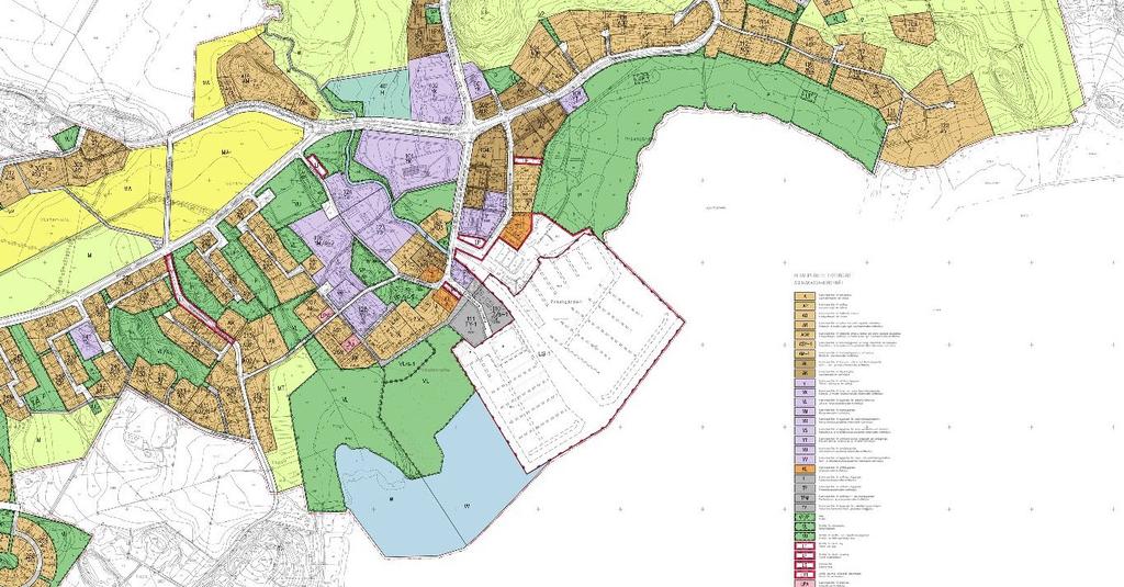 Den då uppgjorda byggnadsplanen uppstakade ramarna för transformationen av en traditionell, gles kyrkby till en modern centraltätort för en landskommun. Beteckningar gällande området är bl.a.: Över: utdrag ur gällande generalplanen.