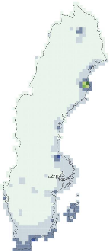 Figur 10-6 Totala halter av svaveldioxid i luft år 2015 (v) och 2016 (h) (enhet µg S/m 3 ).