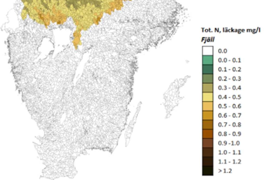 I kartorna nedan presenteras de koncentrationer som används i beräkningen för den diffusa belastningen från mark.