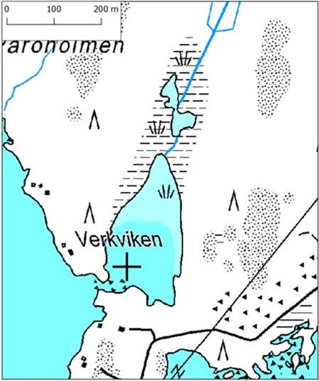 6 Verkviken Verkviken är en havsvik som håller på att bli en glosjö, och som nu kan anses vara en flada. Flador är en sällsynt naturtyp som anses sårbar.