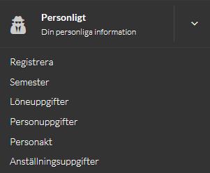 Personligt Under Personligt i menyn når du din personliga information som namn, adress, löne- och skatteuppgifter.