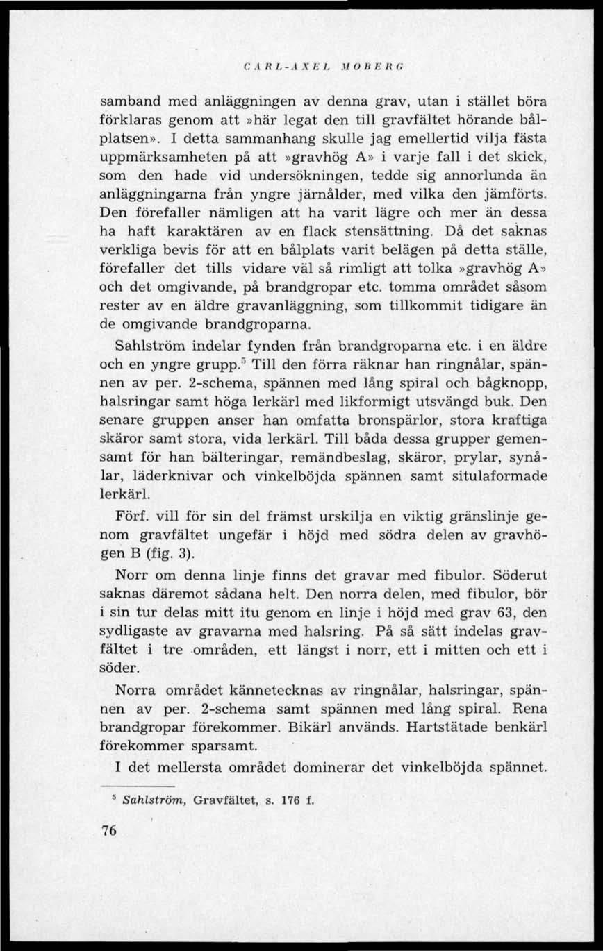 C A R I. - A X Ii I..17 O Ii Ii R ti samband med anläggningen av denna grav, utan i stället böra förklaras genom att»här legat den till gravfältet hörande bålplatsen».