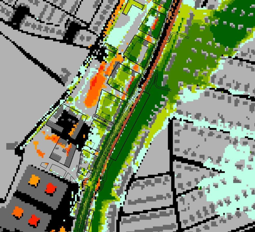 I nedanstående figur 6 visas ett exempel på inzoomat läge i anslutning till de planerade P-garagen utmed Bifrostgatan. Figur 6.